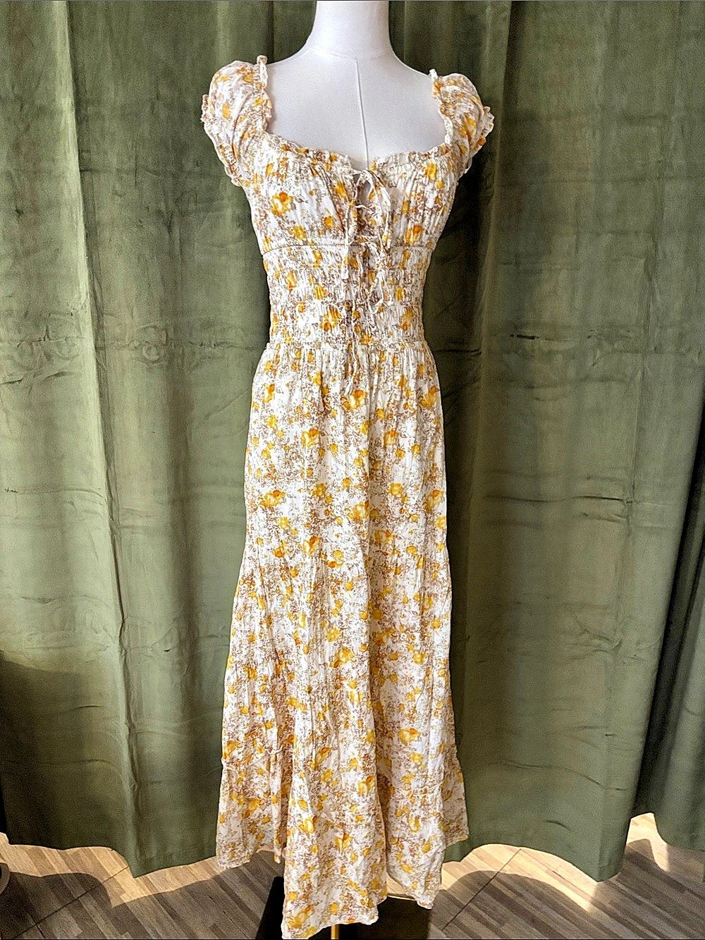 NWT Sim & Sam Yellow Multi Floral Cotton Tiered Maxi Dress Floral, S